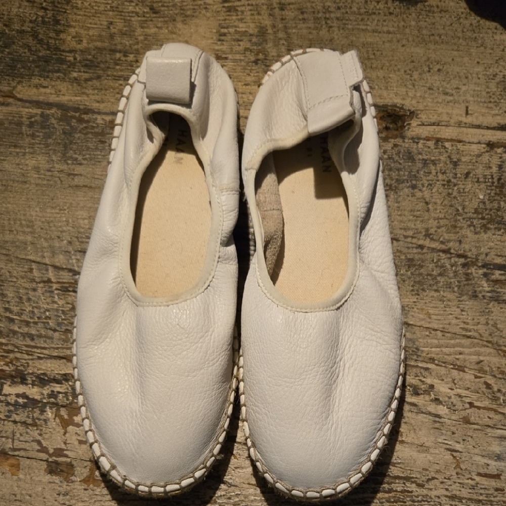 Cole Haan White Espadrille Flats with Jute Trim